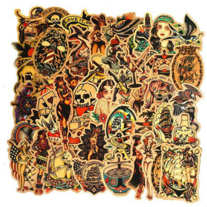 New 50PCS Retro Exotic Beauty Helmet Stickers Make Old Suitcase Laptop Stall Waterproof Stickers