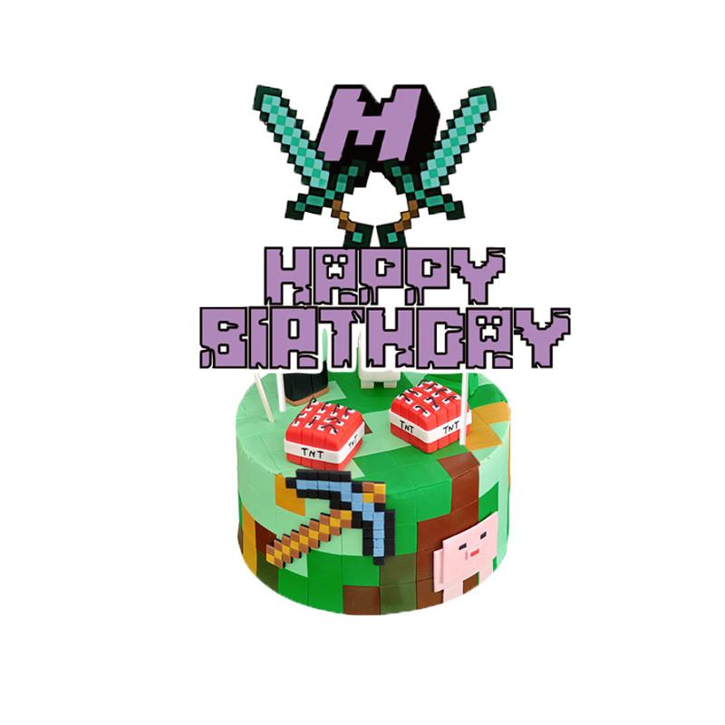 

Мир Мои Праздничные Принадлежности Игра Пиксельная Война Перетягивание Флага Подвешивание Вращение И 1Pcs Large Cake Topper