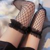 Ultra-Thin Lace Fishnet Thigh-High Stockings - Black/White