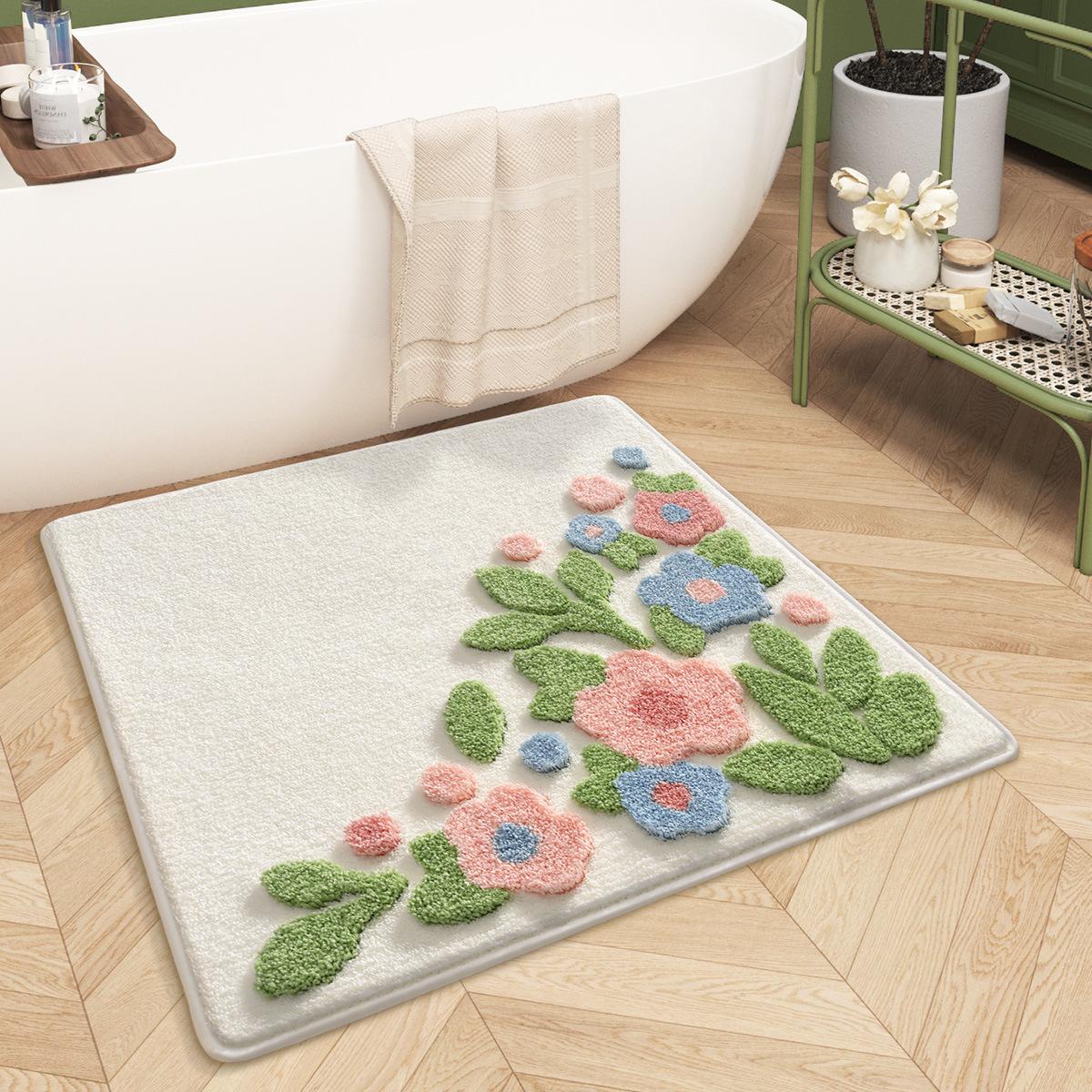 

Anti-Slip Square Bath Mat | 800% Absorbent Floral Floor Rug | Ultra-Plush Encrypted Carpet | Modern Bathroom Decor 60x60cm