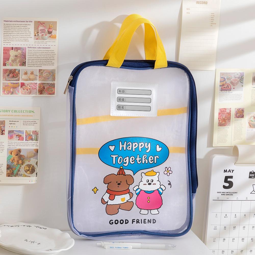 Waterproof Mesh Zipper Pouch Bag EVA Document Bag Cute Transparent File Bag School Office Supplies