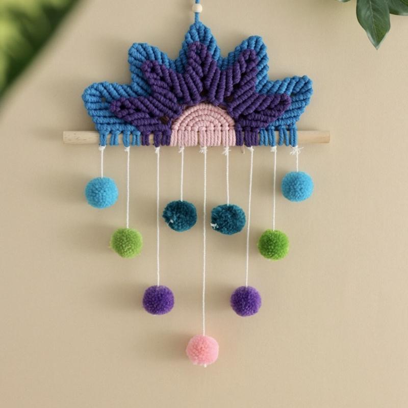 Macrame Wall Ornament Rainbow Tapestry Boho Wall Hanging Decor Wall Art Decorations for Living Room Bedroom 9.84x13Inch