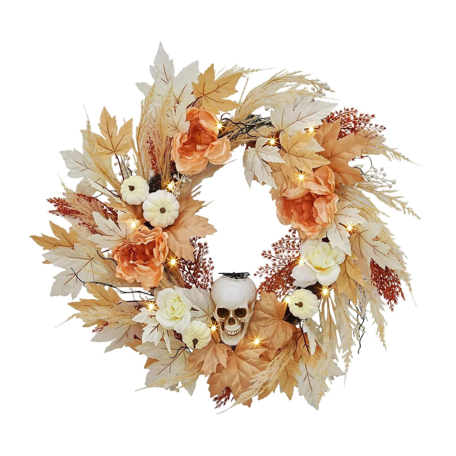 

Halloween Wooden Sign Wreath Window Door Hanging Festival Simulation Horror Doll Mesh Vine Ring Decoration One Size жёлтый