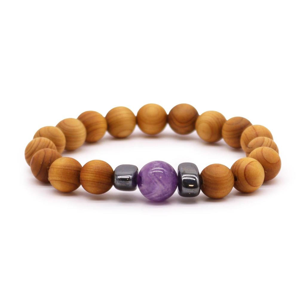 Amethyst Beaded Bracelet Cedarwood Third Eye Chakra