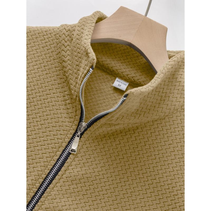 Men Fleece Lined Stand Collar Zip Up Loose Jacket