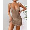 Summer Beach Mini Dress Lady Sexy Deep V Hollow Out Mesh Pullover Women's Knitted Sweaters See Through Casual Slim Sling Dresses