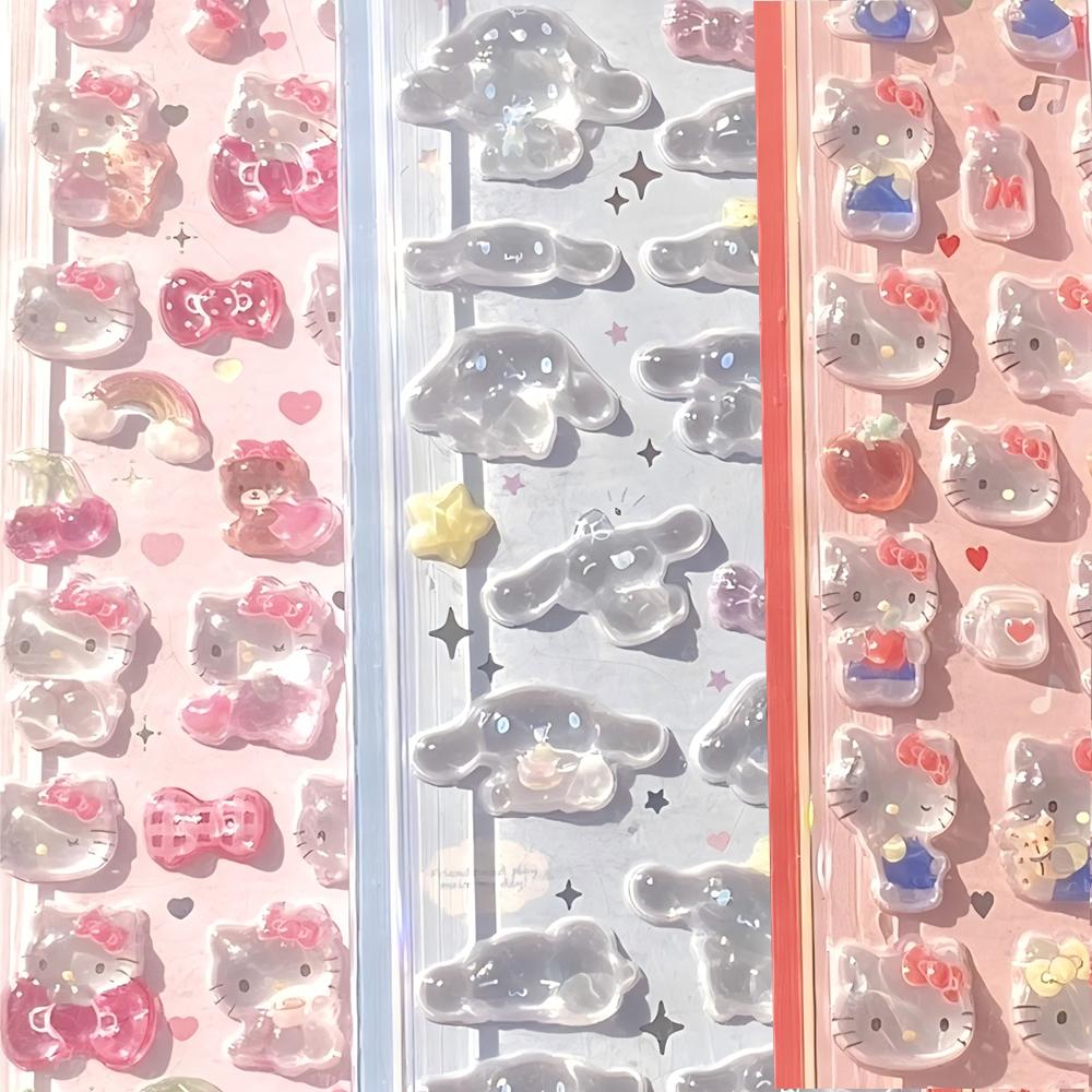 Style7 Sanrio Series 3D Stickers Stereoscopic Relief Crystal Bubble Cute My Melody Kuromi Cartoon Kid Reward Decals Decoration