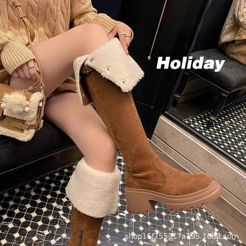 2025 Versatile Thick-Soled High-Heeled Martin Boots with Turn-Down Collar and Soft Sole - Stylish Spring & Autumn Fashion