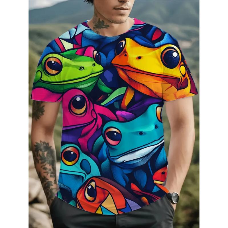 Cartoon Animal Frogs Pattern 3d Printed T-Shirts Casual Round Neck Short Sleeved Men's T-shirts
