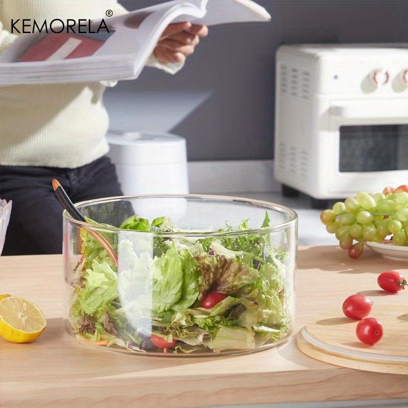 KEMORELA Große Salatschüssel aus klarem Glas - Modernes rundes Design für Eiscreme, Kuchen, Obst und Gemüse, Mikrowellen- und spülmaschinenfest