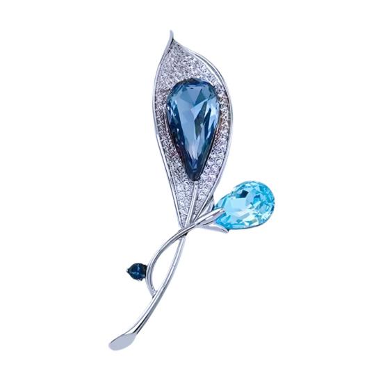 

Women Brooch Blue Leaf Zinc Alloy Pin with Rhinestone Inlays Dazzling Sweater Coat Dress Badge Versatile Jewelry Accessory синий