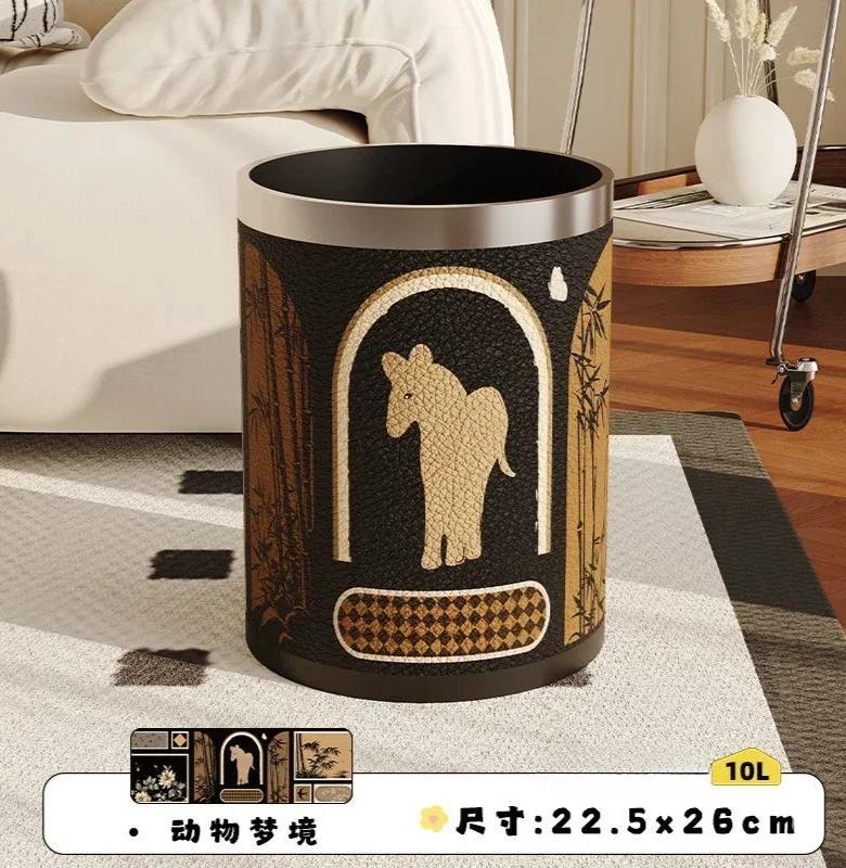 Antique Style Leather Trash Can High Quality Wastebasket Home Living Room Bedroom Trash Bin Wastebasket Home Accessories