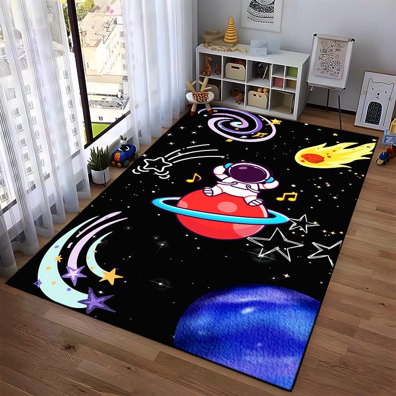 Astronaut Cartoon Space-Themed Carpet with Stars and Planets Design Suitable for Use As an Anti-slip for Living Room Bedroom Sofas
