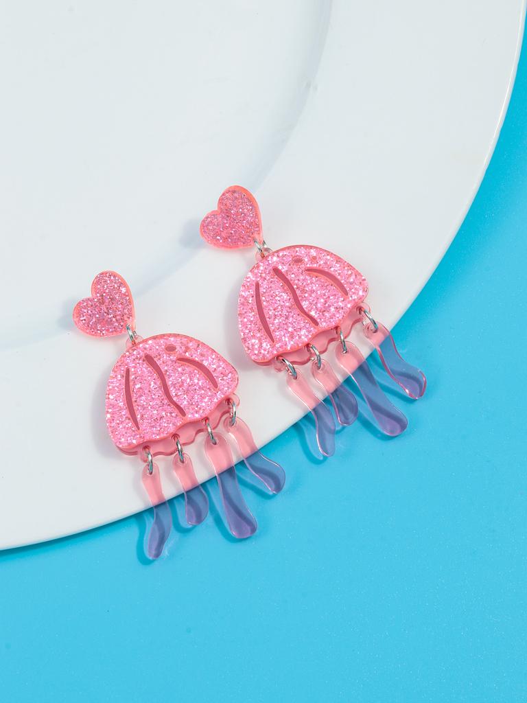 Fashion Candy Color Jellyfish Acrylic Drop Earrings Funny Glitter Animals Resin Dangle Earrings Fashion Accessories Jewelry