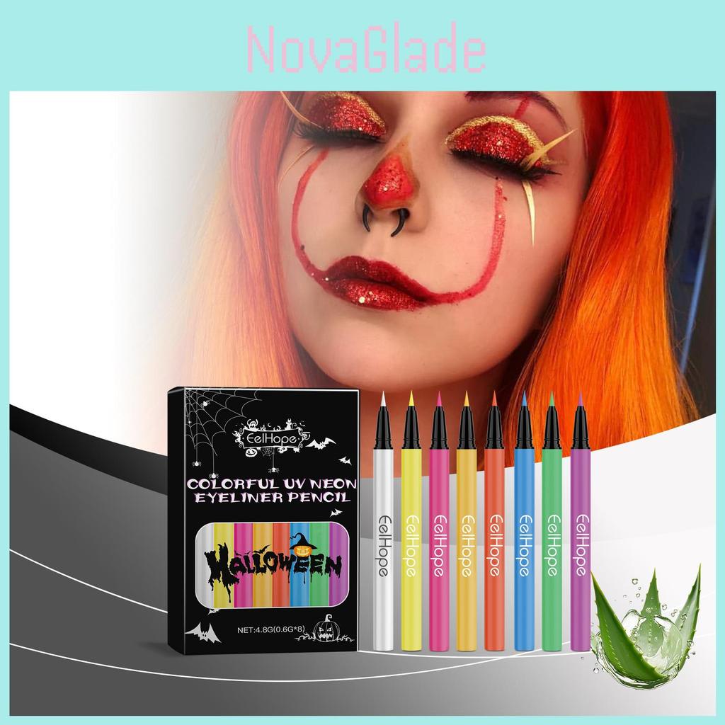 Eelhope 8 Color Neon Liquid Eyeliner Set Smooth Long Lasting Makeup For Halloween
