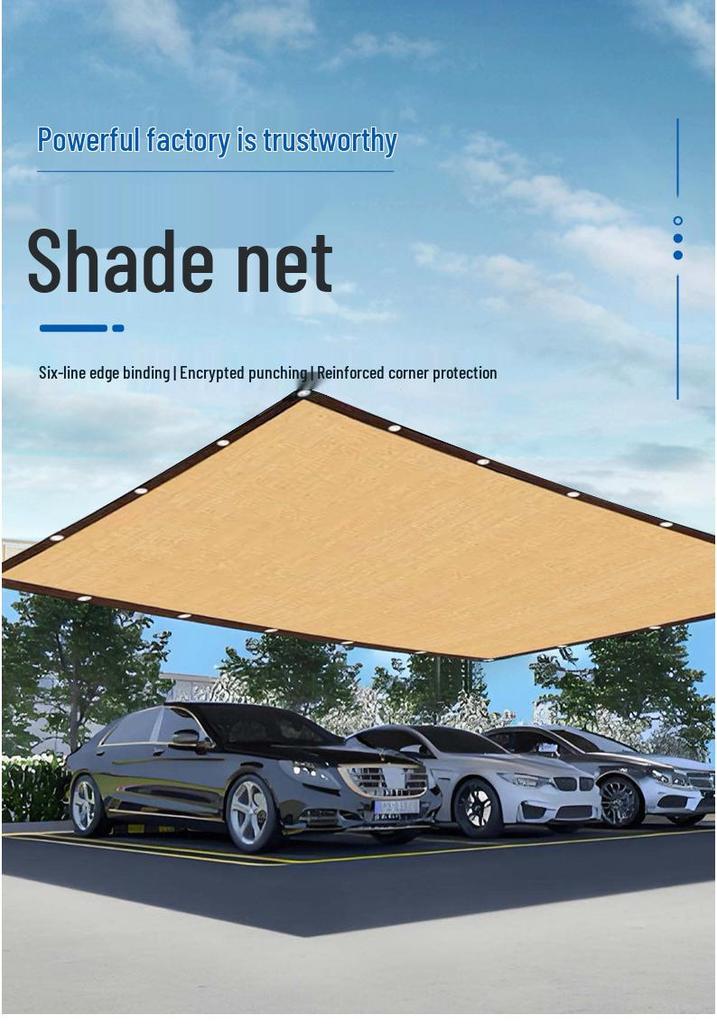 Beige Sunshade Net – Dense, Thickened Light Blocking Net with Edge Binding and Holes for Courtyard Sun Protection