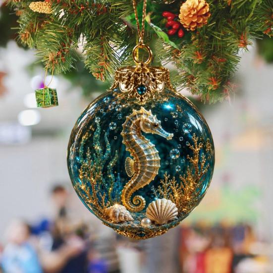 Adornos para Fiesta de Fantasía Azul Dorado, Bolas de Navidad Temáticas del Océano, Bolas Transparentes Iluminadas con Medusa Tortuga Pulpo, Creativas para Inauguración de Casa