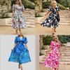 Floral Print V Neck Dress With Short Lantern Sleeves For Casual Female Wear