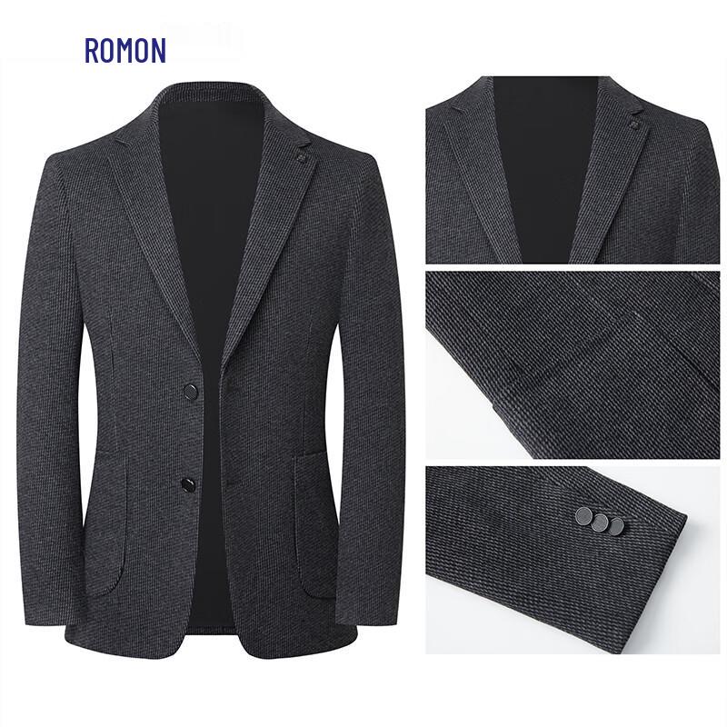 ROMON Men's Striped Wool Blend Stretch Business Casual Blazer