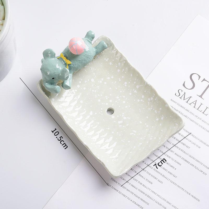 Creative Animal Teddy Dog Soap Dish, Resin Personalized Drain Soap Holder Bathroom Toilet Cute Cartoon Small Soap Box