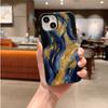 Luxurious Golden Blue Thick Oil Painting Abstract Swirl Fluid Art Film Aesthetic Protective Shockproof Bumper Case Cover For iPhone 14 15 16ProMaxPlus