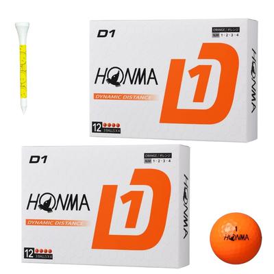 Honma Golf D1 Golf Balls 2024 Model BT2401 Orange Distance Very Long Driver Very Low Soft Dozen Printed Color Tees Included Type Distance Spin
