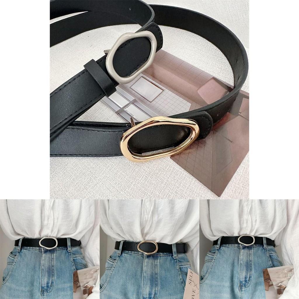 Inspired Vintage Womens Denim Belt Sleek Pu Material With Twisted Oval Buckle
