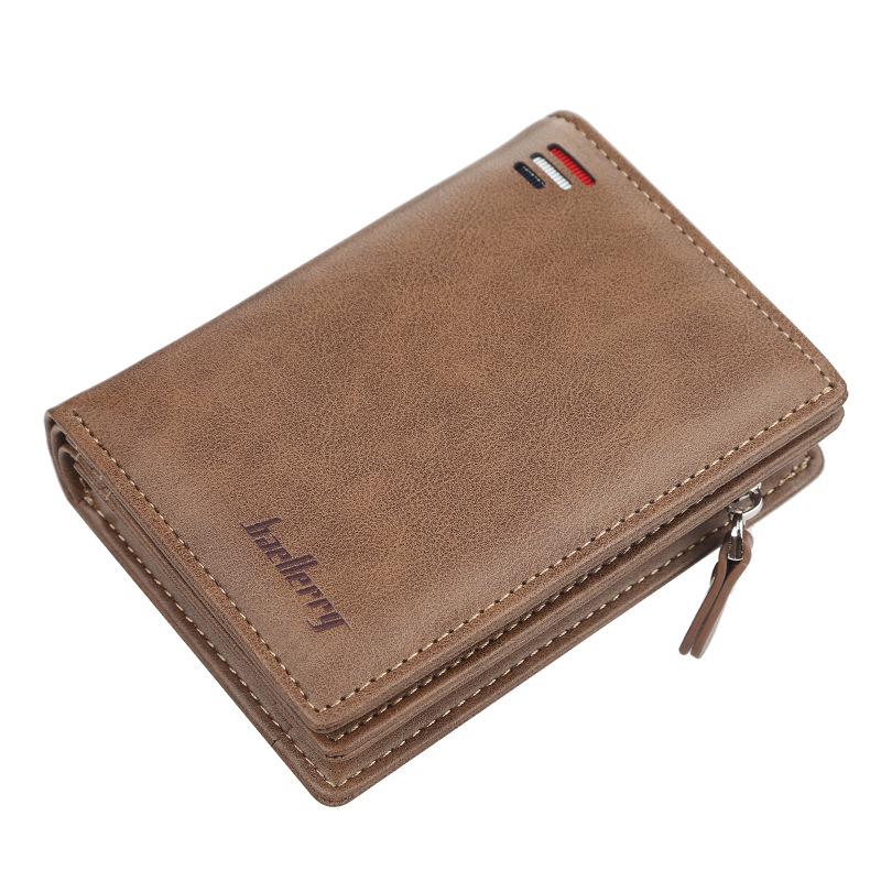 

Baellerry Men s Retro Short Wallet with Multi-Card Slots, Buckle, Zipper, and Ticket Holder хаки