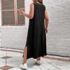 Summer Casual Sleeveless Side Split Dresses for Female Solid Color Dress Women's Square Neck Dress High Waist Black Dress Commuter Fashion Dress