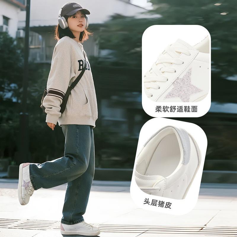 Inner height increase 5cm leather little white shoes autumn new flat-bottomed star women's shoes casual versatile and old board shoes