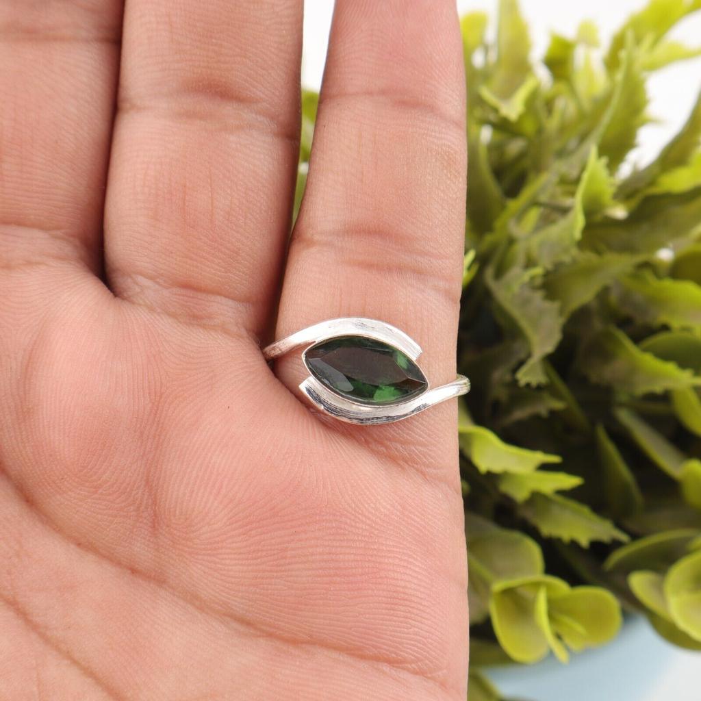 Green Amethyst 925 Sterling Silver Ring Handmade Gemstone Jewelry Gift For Mom RR-60-3