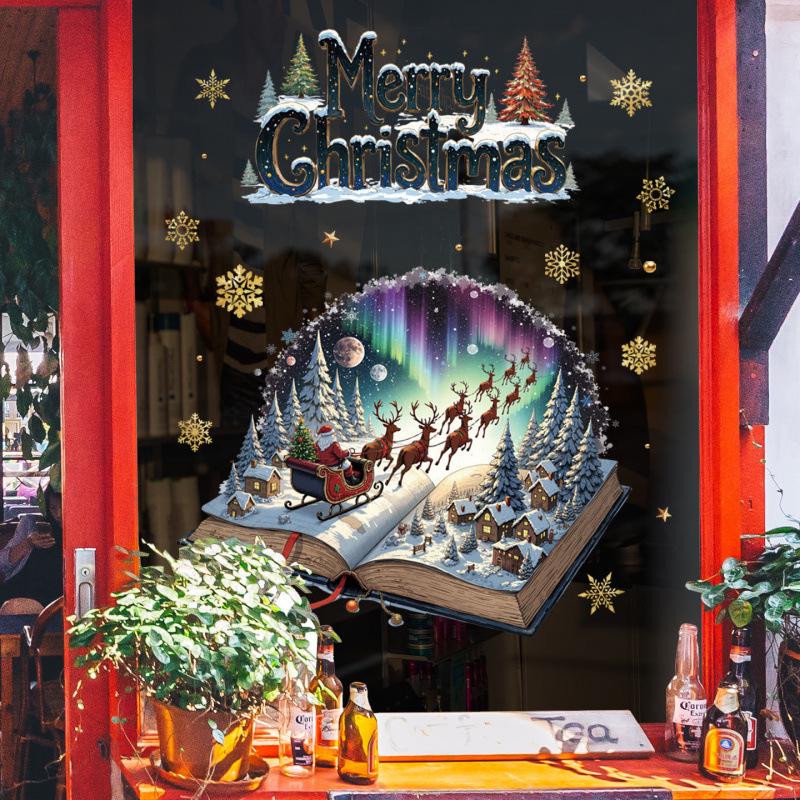 Colorful Christmas Window Decoration Set: Tree, Santa, Reindeer Stickers