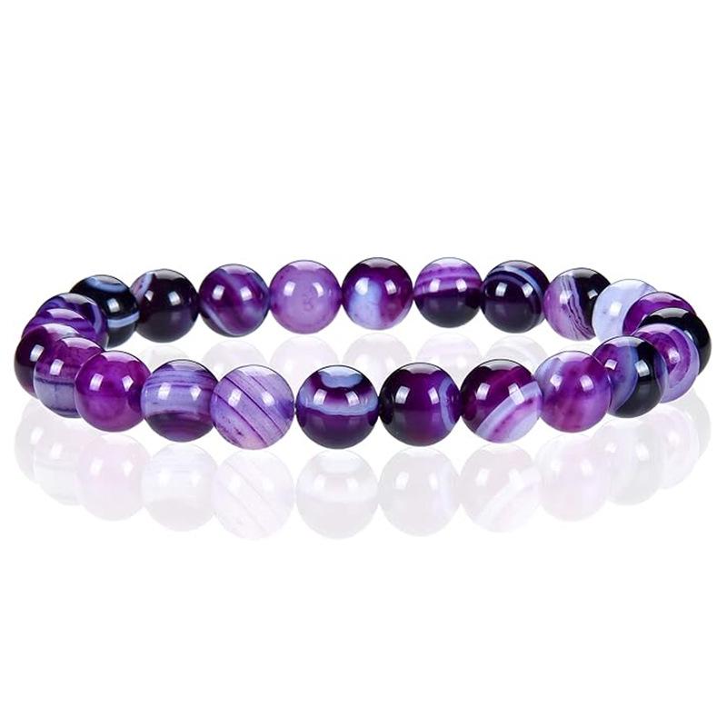 8mm Tiger Eye Crystal & Agate Beaded Bracelet - Handmade Elastic String