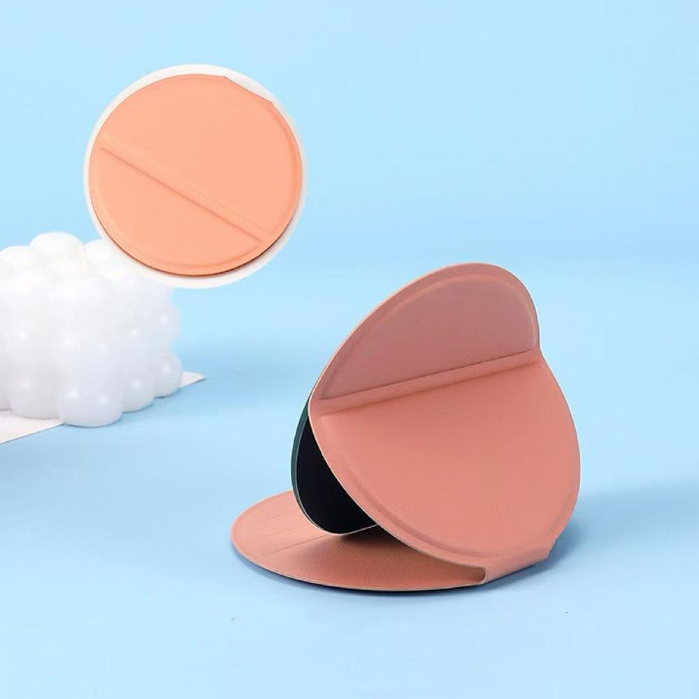 Round Makeup Mirror Leather Folding Mirror Portable Travel Touch Up Makeup Cosmetic Tool Desktop Can Stand Up Mini Mirror Gifts
