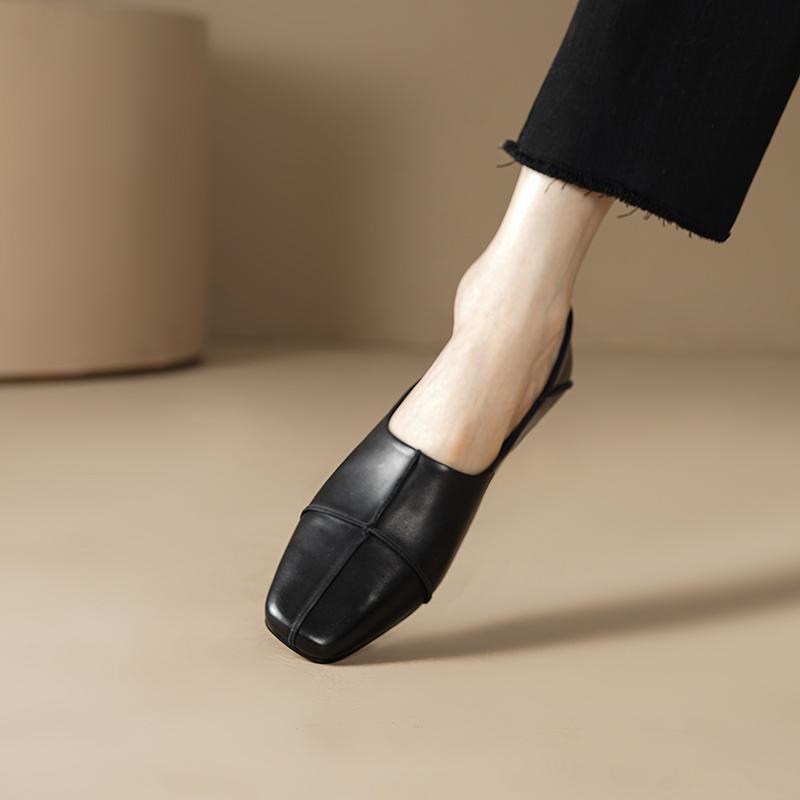 Fashion Cow Leather Square Toe Women Low heel Casual Loafers Women Shoe Without Heel 2025 Spring Autumn Mules Woman Simple White Shoes