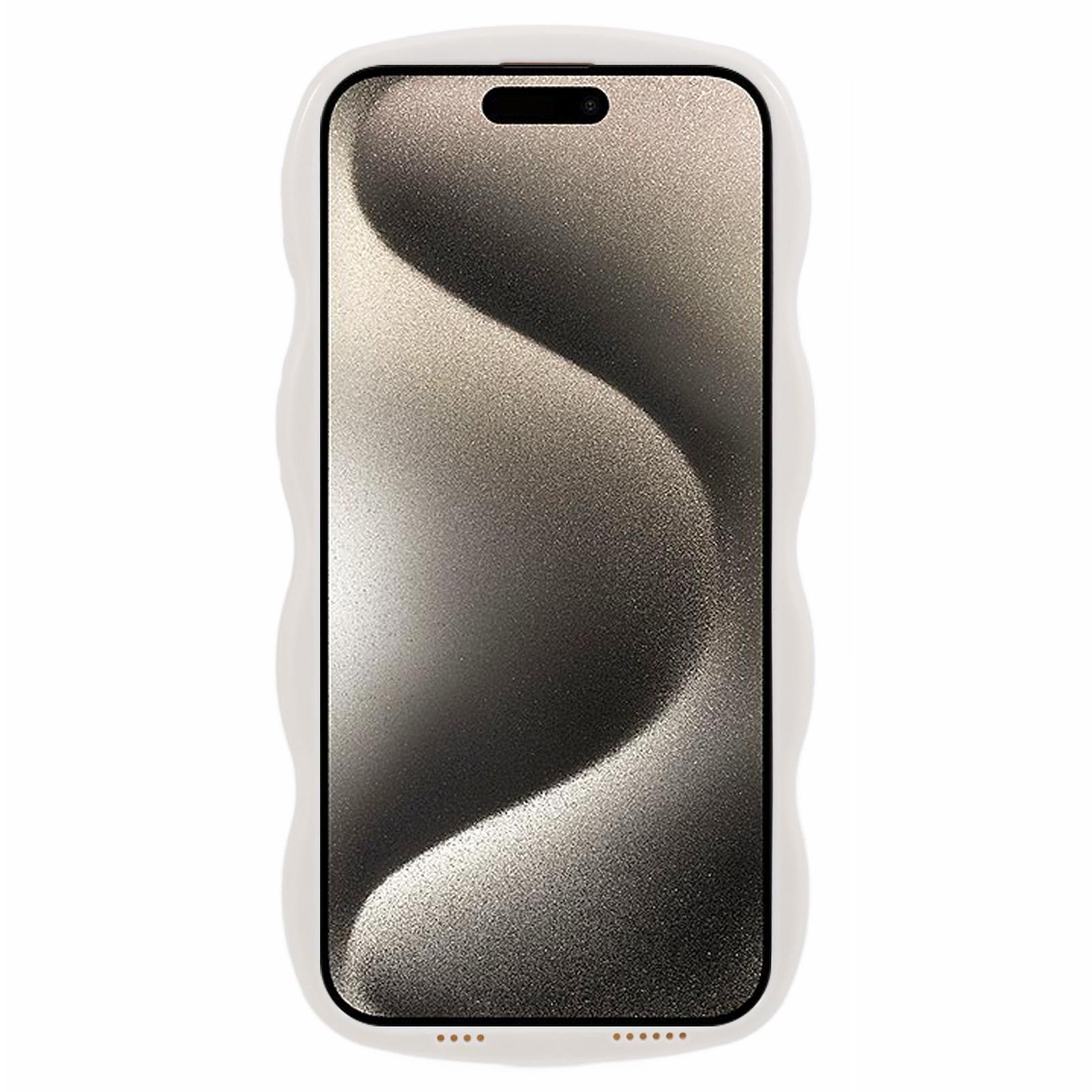 

WT Series for iPhone 15 Pro Max Case PC+TPU Curly Wavy Shape Shockproof Phone Cover White