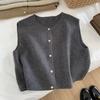 Women's Single,breasted Round,neck Slimming Knitted Vest With Small Gold Buttons
