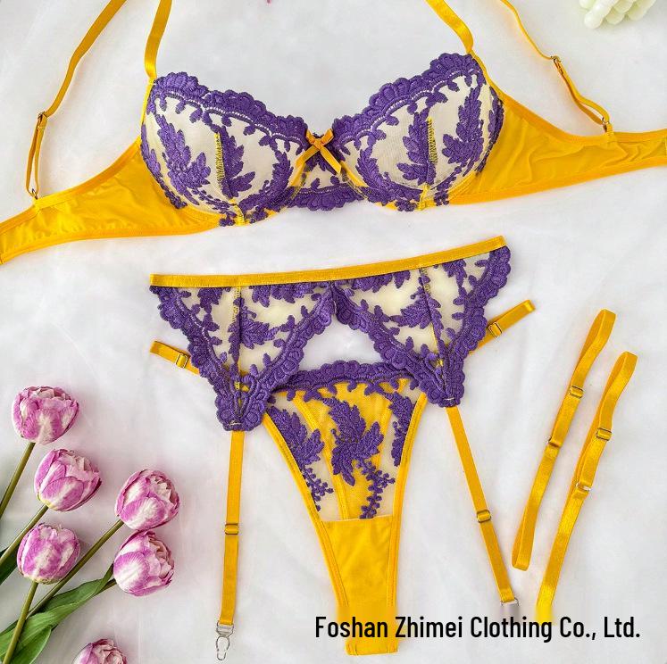 Y Cross-Border Transparent Mesh Lingerie Set: Sexy Three-Piece Women's See-Through Bra