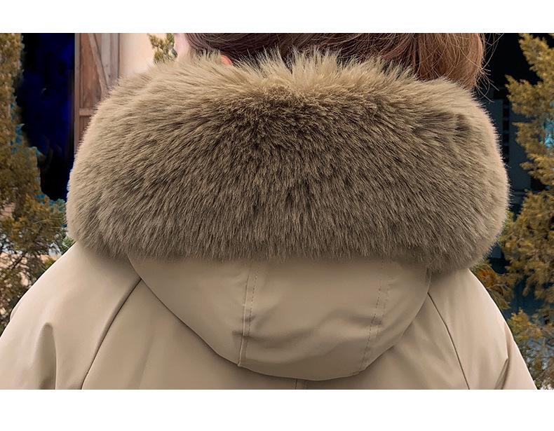 Women's Mid-Length Cotton Jacket with Large Fur Collar, Hooded, Winter 2024 Style, Warm Outerwear.