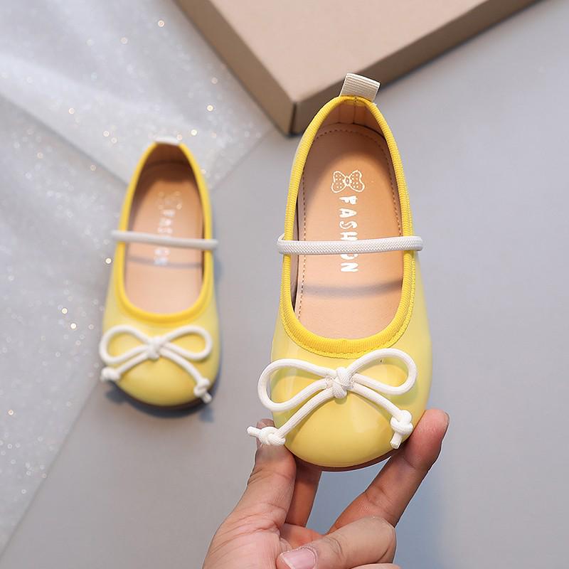 Girls' Patent Leather Candy Color Princess Shoes - Autumn Soft Sole Bean Shoes
