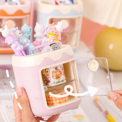 Cartoon Pig Pen Holder Multi-compartment Large Capacity Desk Organizer Box Stationery Storage Container Home Office Desktop Decoration Ornament