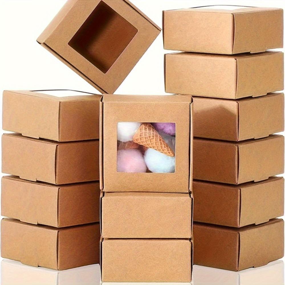 25pcs Mini Kraft Paper Gift Boxes with Clear Window for Soap Treats Bakery Candy Packaging for Wedding Favors Party Supplies Handmade Crafts