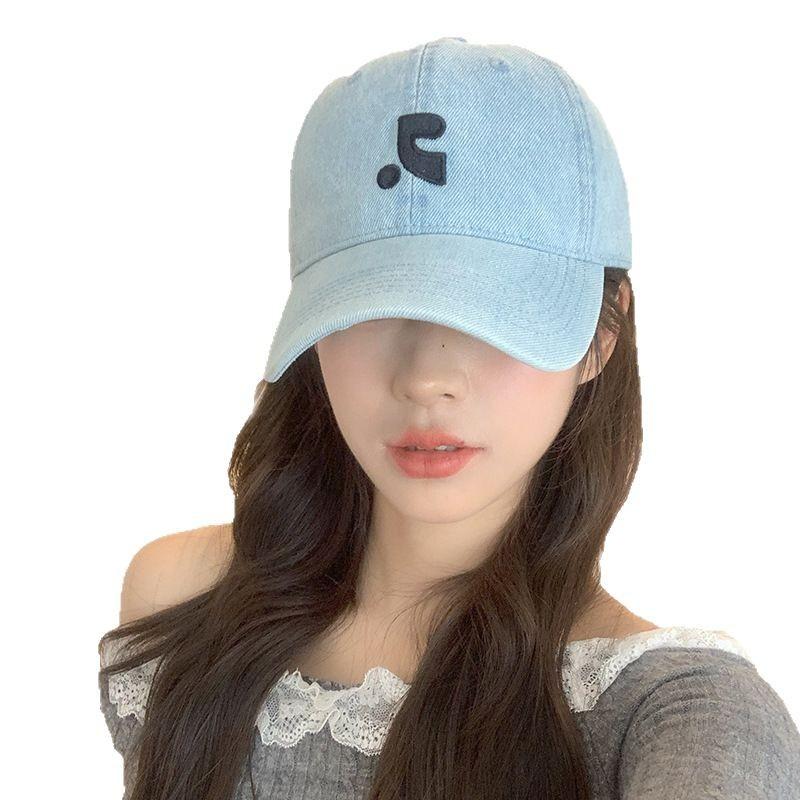 American Retro Washing Denim Baseball Hat Women Korean Style Face Showing Little Couple Street Embroidered Baseball Hat Men Casual