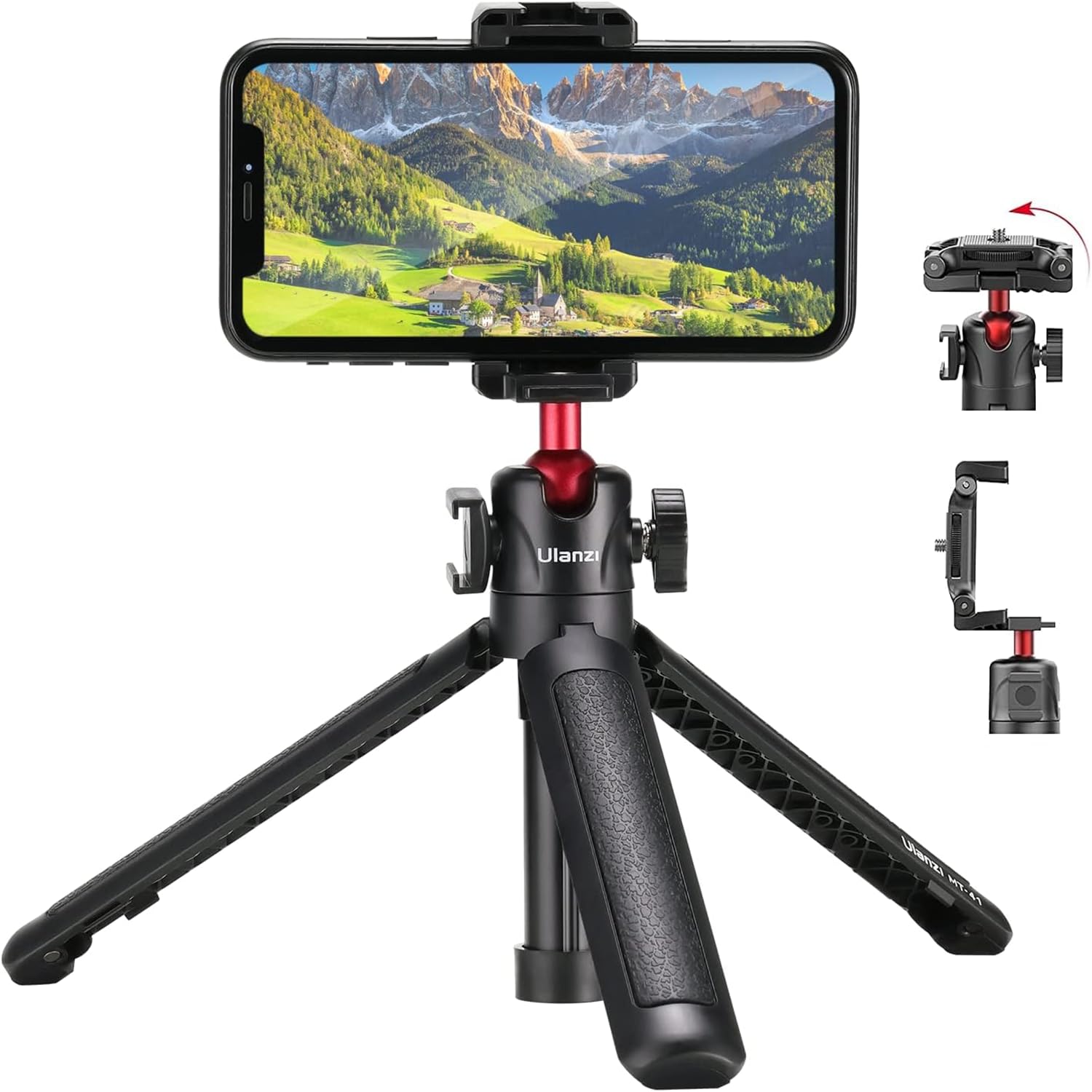 

Ulanzi 2469A Mini Tripod with Smartphone Height Rotating Cold Shoe Compatible with Video SLR MT-41 Holder, 4-Level Adjustment, 360° Head, Included,
