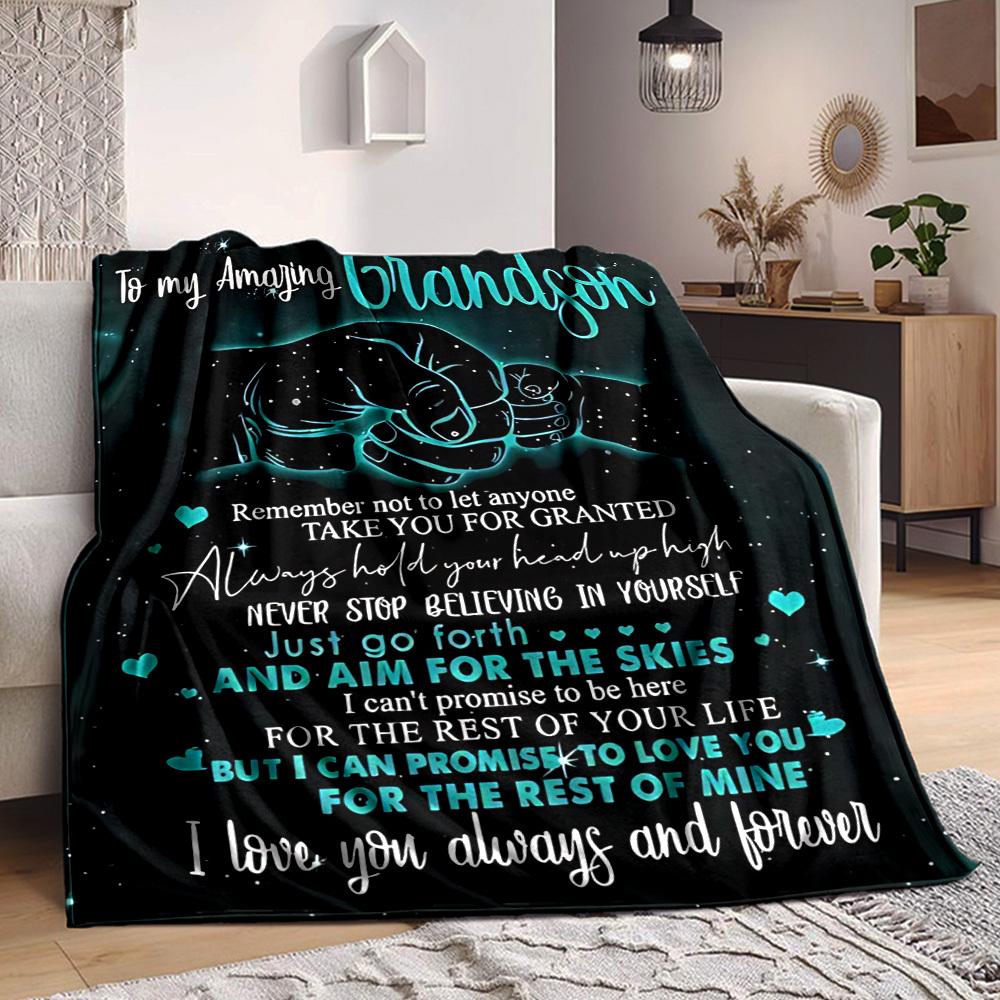 1pc To Grandson Envelope Gift Blanket, Lightweight Flannel Throw For Sofa, Bed, Travel, Camping, Livingroom, Office, Couch, Chair