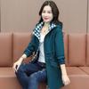 Women's Mid-Length Spring and Autumn Windbreaker – Waist-Designed Fashionable Hooded Plaid Jacket