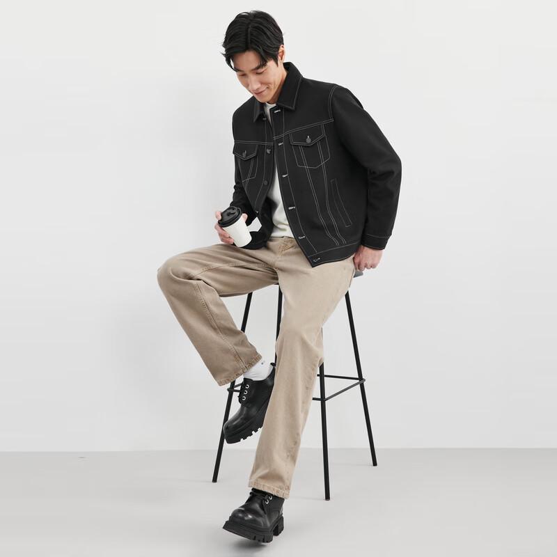 SEPTWOLVES Men's Lapel Utility Faux Wool Jacket