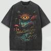 Retro Trippy Mantar Gözlü Tişört Erkek Kadın Yıkanmış Siyah Oversize Tişört Günlük Sokak Giyimi Psişik Grafik Üstler Kısa Kollu