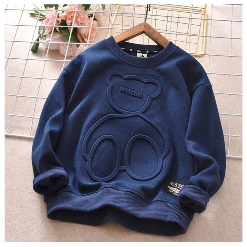 Kids Bear Embossed Sweatshirt Casual Crewneck Pullover