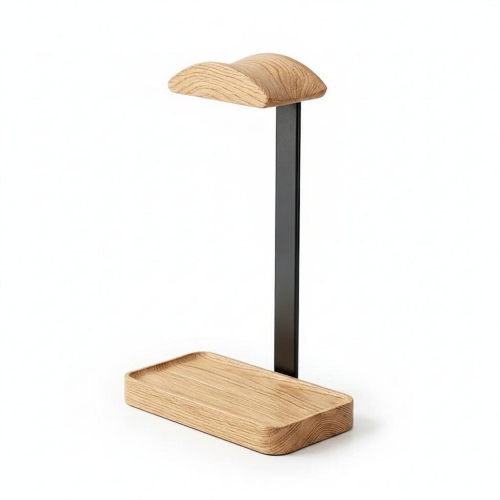 Desktop Headphone Stand Aluminum Alloy Wood Curved Top Headset Holder